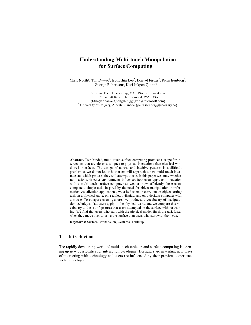 Understanding Multi-Touch Manipulation for Surface Computing