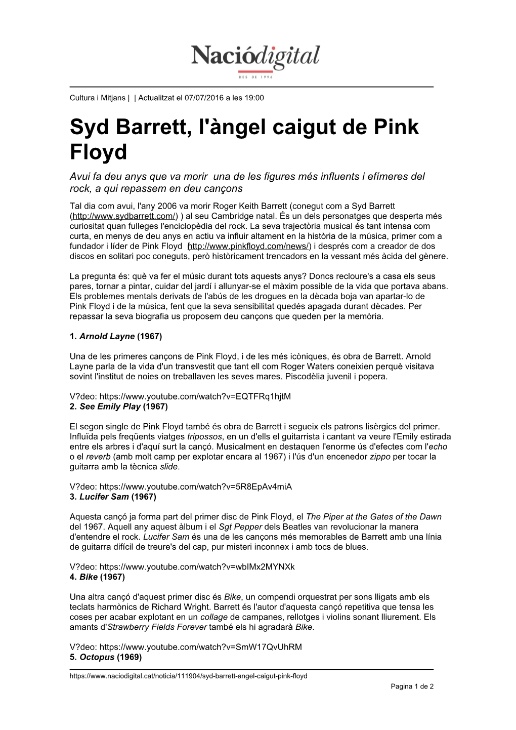 Syd Barrett, L'àngel Caigut De Pink Floyd