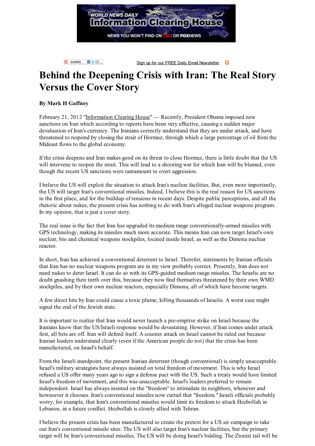 Behind the Deepening Crisis with Iran: the Real Story Versus the Cover Story