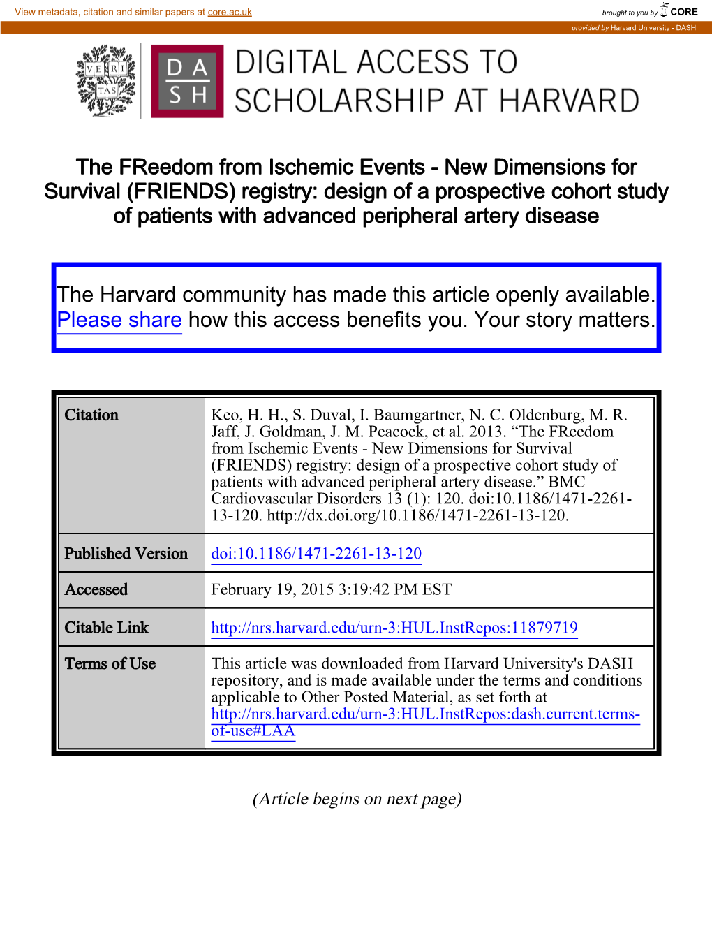 The Freedom from Ischemic Events