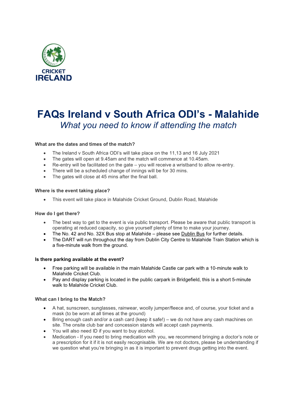 Faqs Ireland V South Africa ODI's