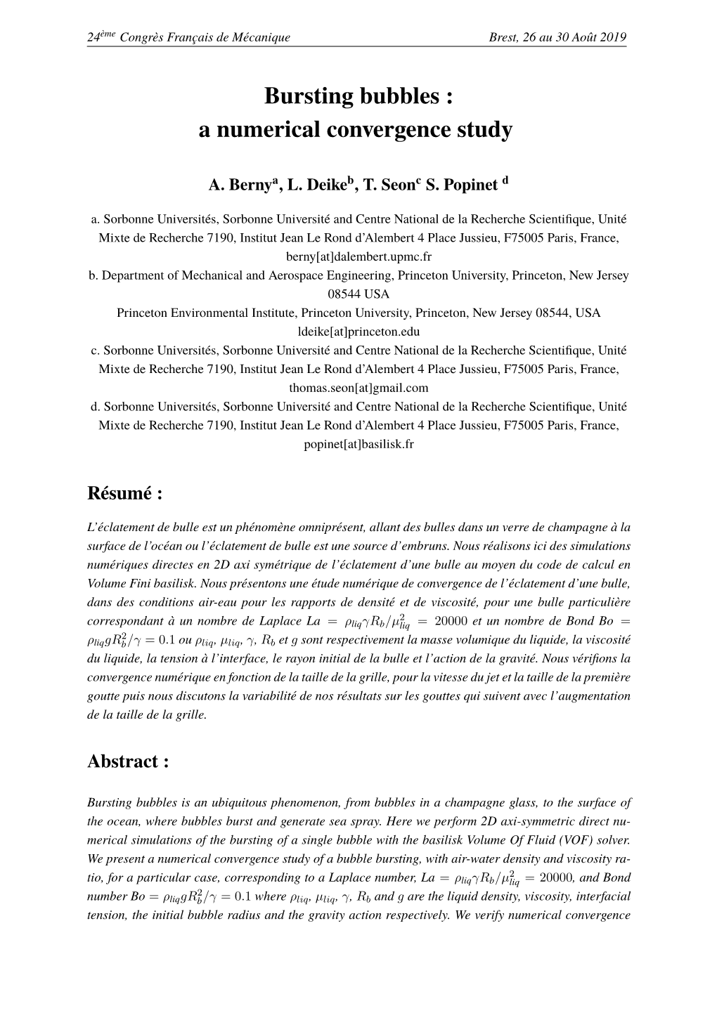 Bursting Bubbles : a Numerical Convergence Study