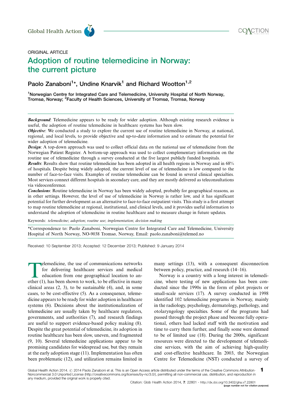 Adoption of Routine Telemedicine in Norway: the Current Picture