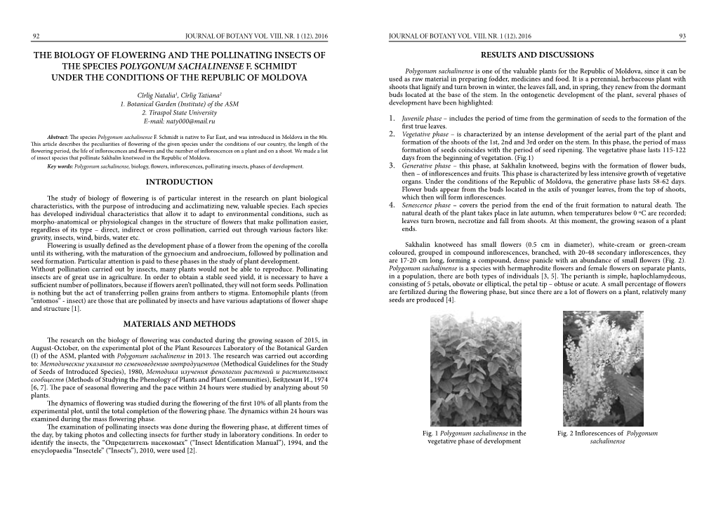 The Biology of Flowering and the Pollinating Insects of Results and Discussions