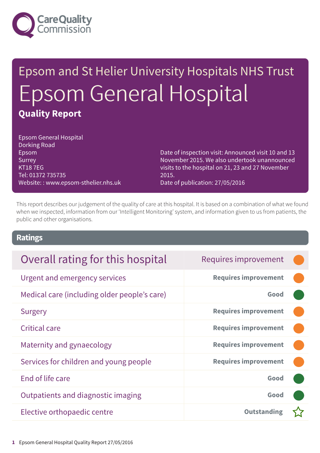 Epsom General Hospital Quality Report