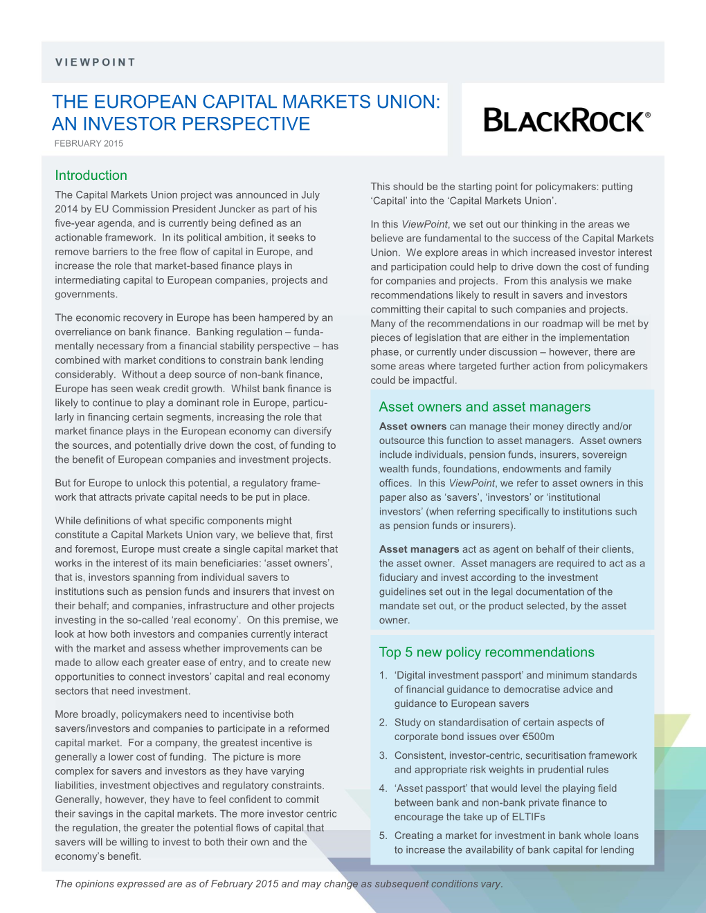 Viewpoint, We Set out Our Thinking in the Areas We Actionable Framework