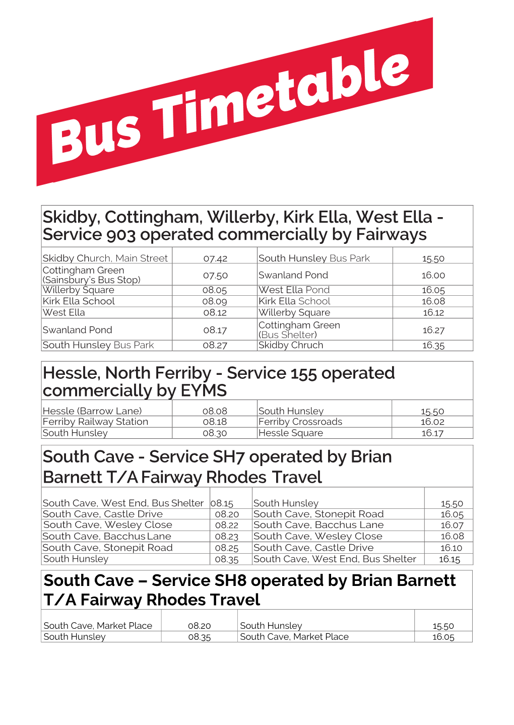 Service 903 Operated Commercially by Fairways Hessle, North Ferriby