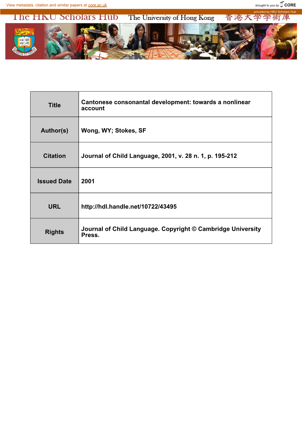 Cantonese Consonantal Development: Towards a Nonlinear Title Account