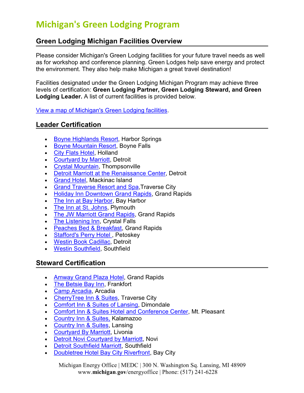 Michigan's Green Lodging Program