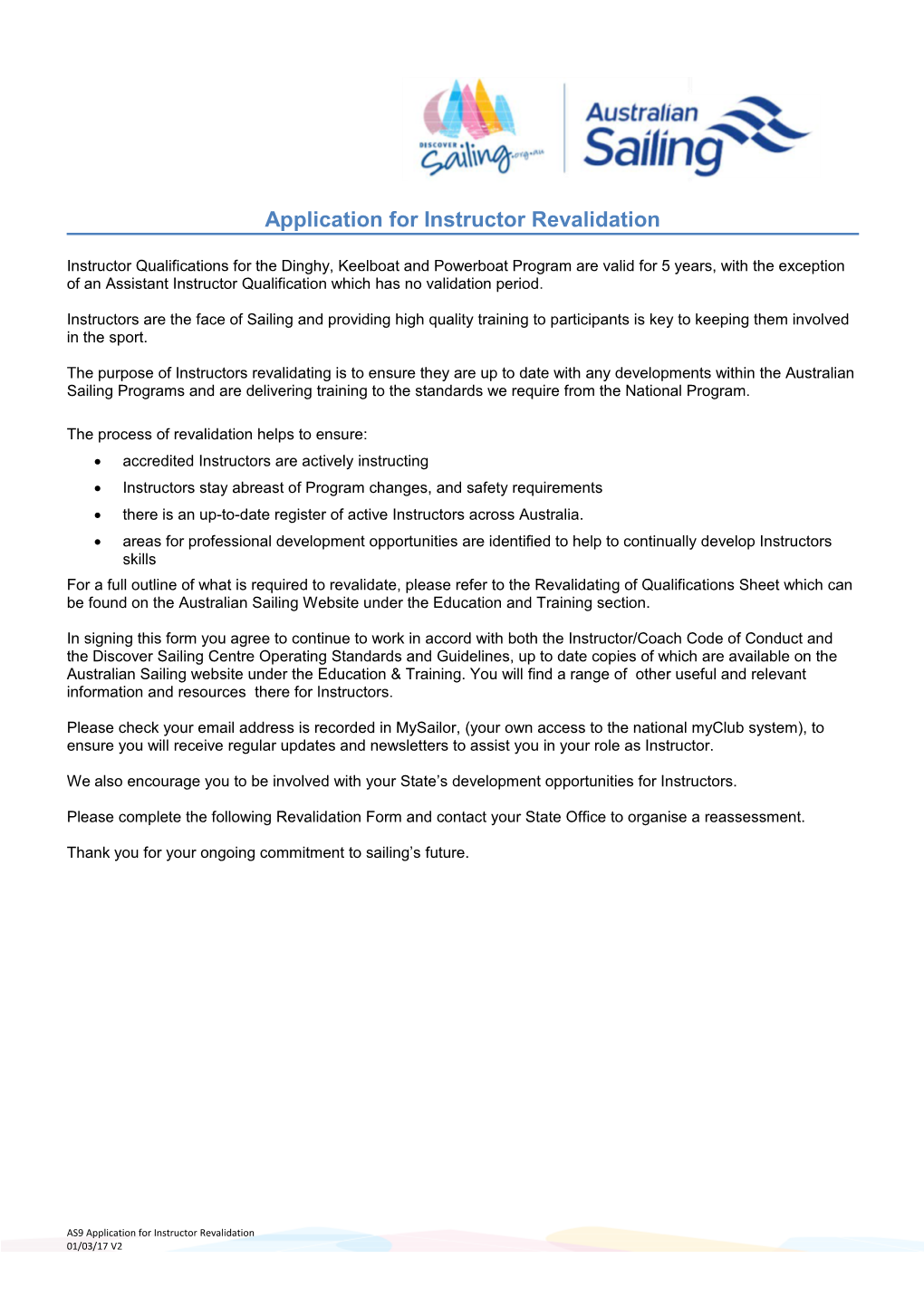 Application for Instructor Revalidation