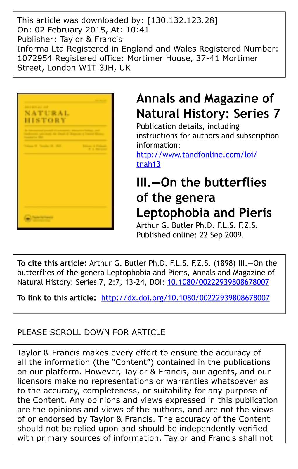 Series 7 III.—On the Butterflies of the Genera Leptophobia