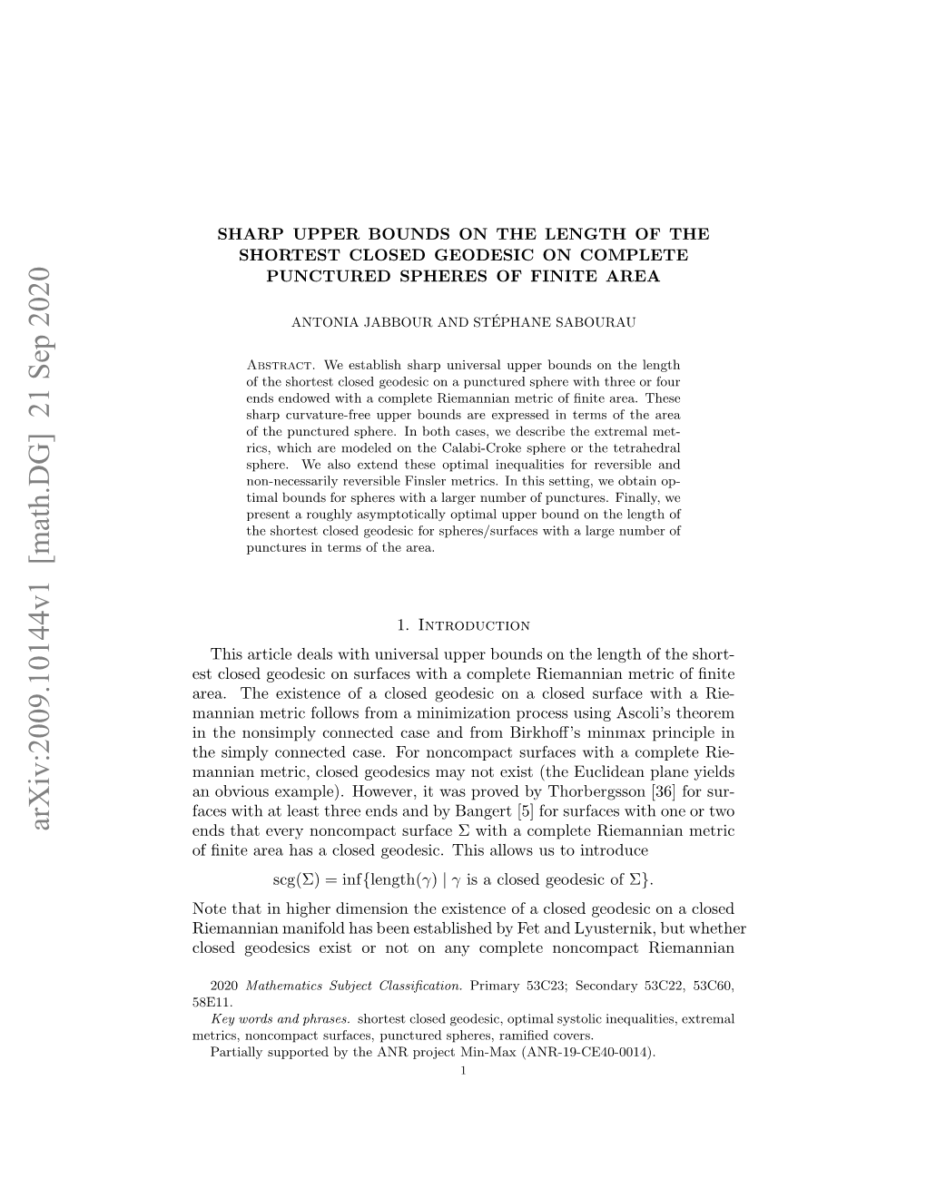 Arxiv:2009.10144V1 [Math.DG] 21 Sep 2020 Fﬁieae a Lsdgoei.Ti Losu Ointrodu to Us Allows This Geodesic