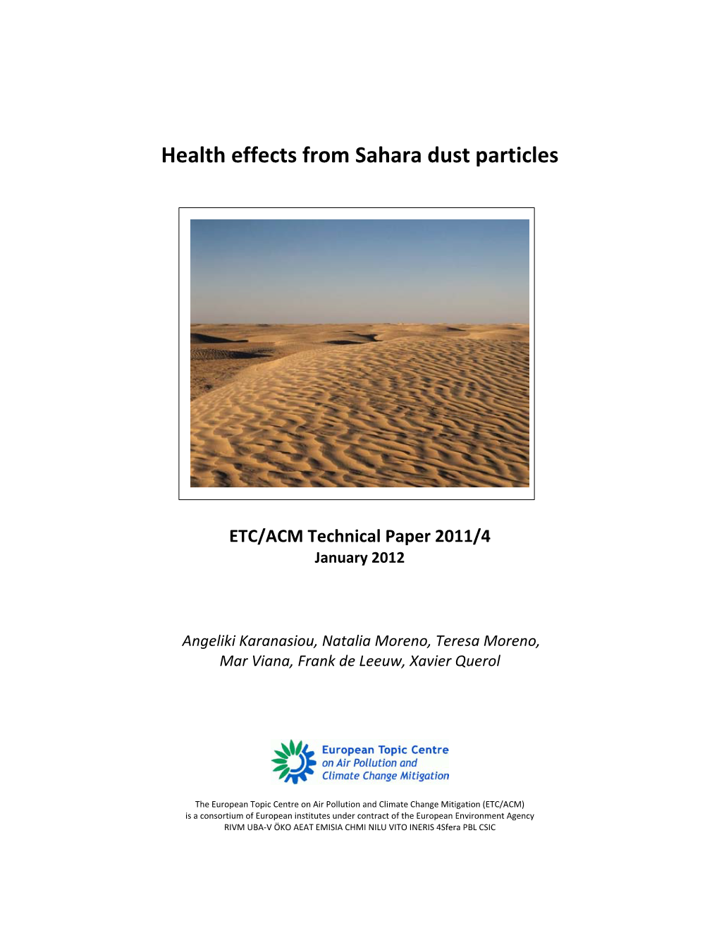 Health Effects from Sahara Dust Particles ETC/ACM