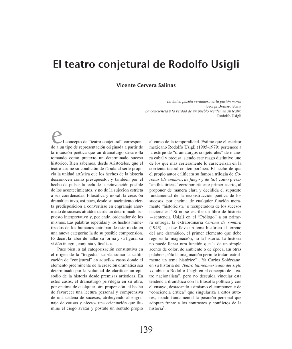 El Teatro Conjetural De Rodolfo Usigli