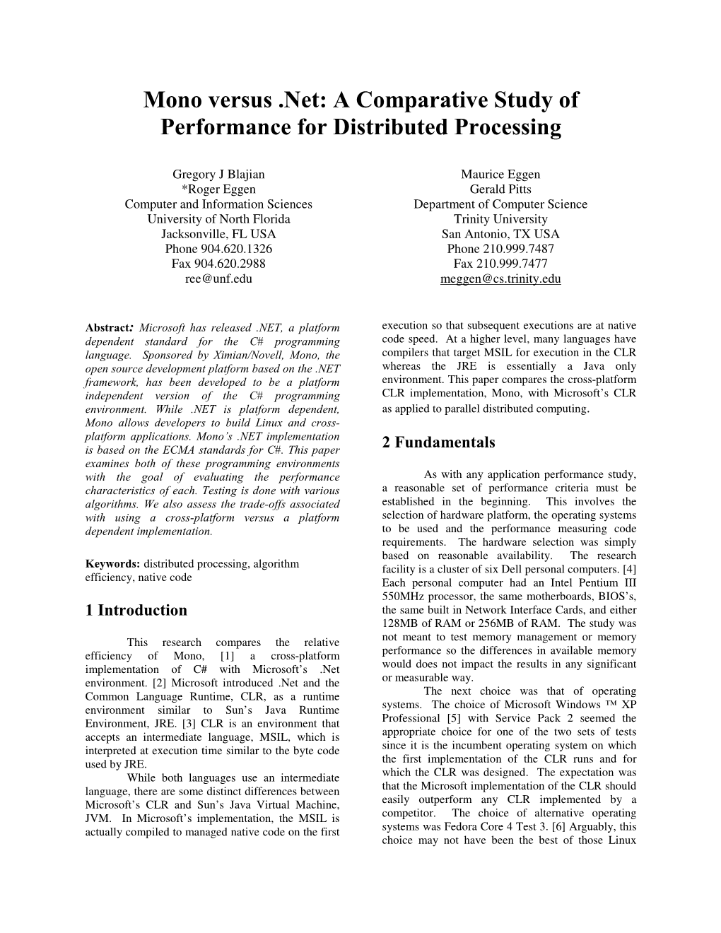 Mono Versus .Net: a Comparative Study of Performance for Distributed Processing