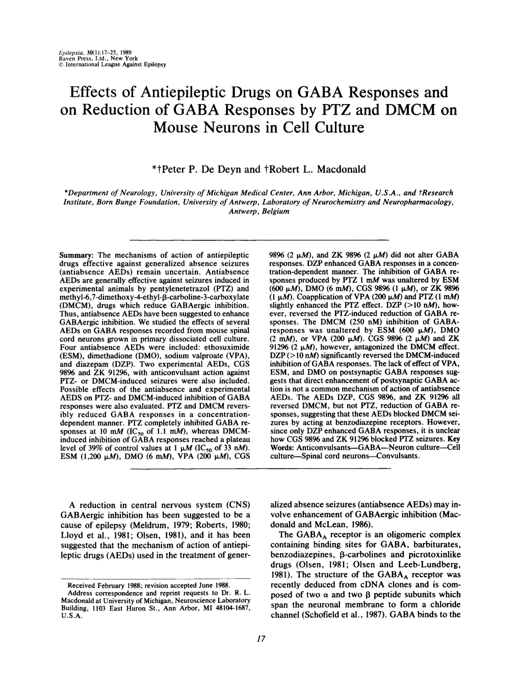 Effects of Antiepileptic Drugs on GABA Responses and on Reduction of GABA Responses by PTZ and DMCM on Mouse Neurons in Cell Culture