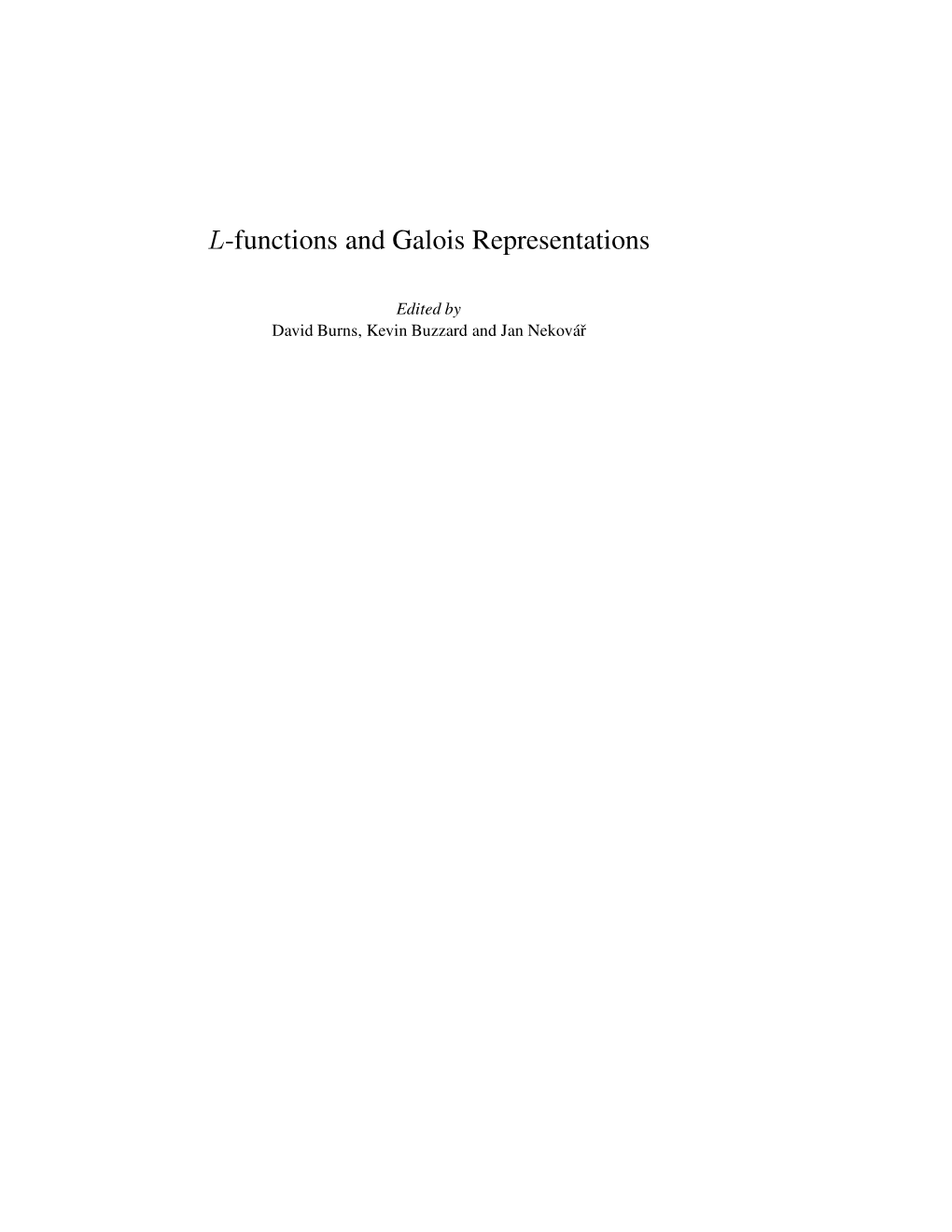 L-Functions and Galois Representations