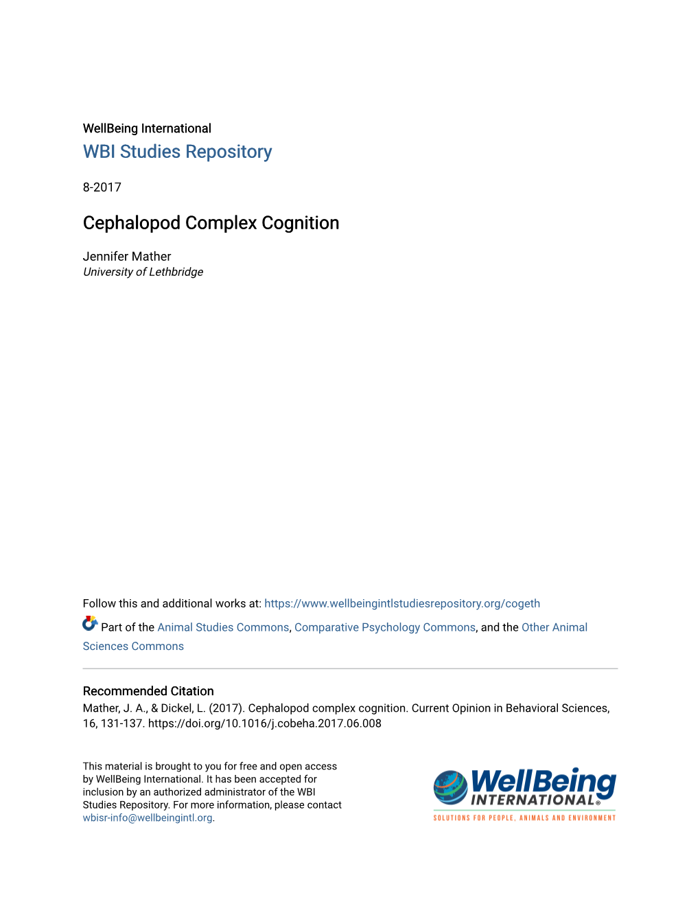 Cephalopod Complex Cognition