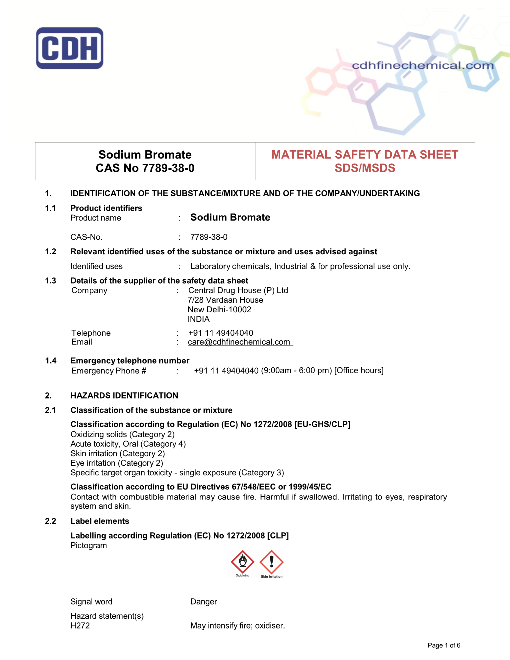 Sodium Bromate CAS No 7789-38-0