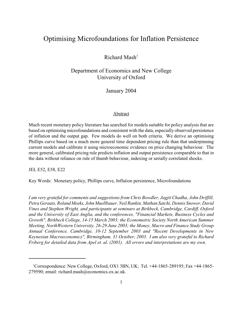 Optimising Microfoundations for Inflation Persistence