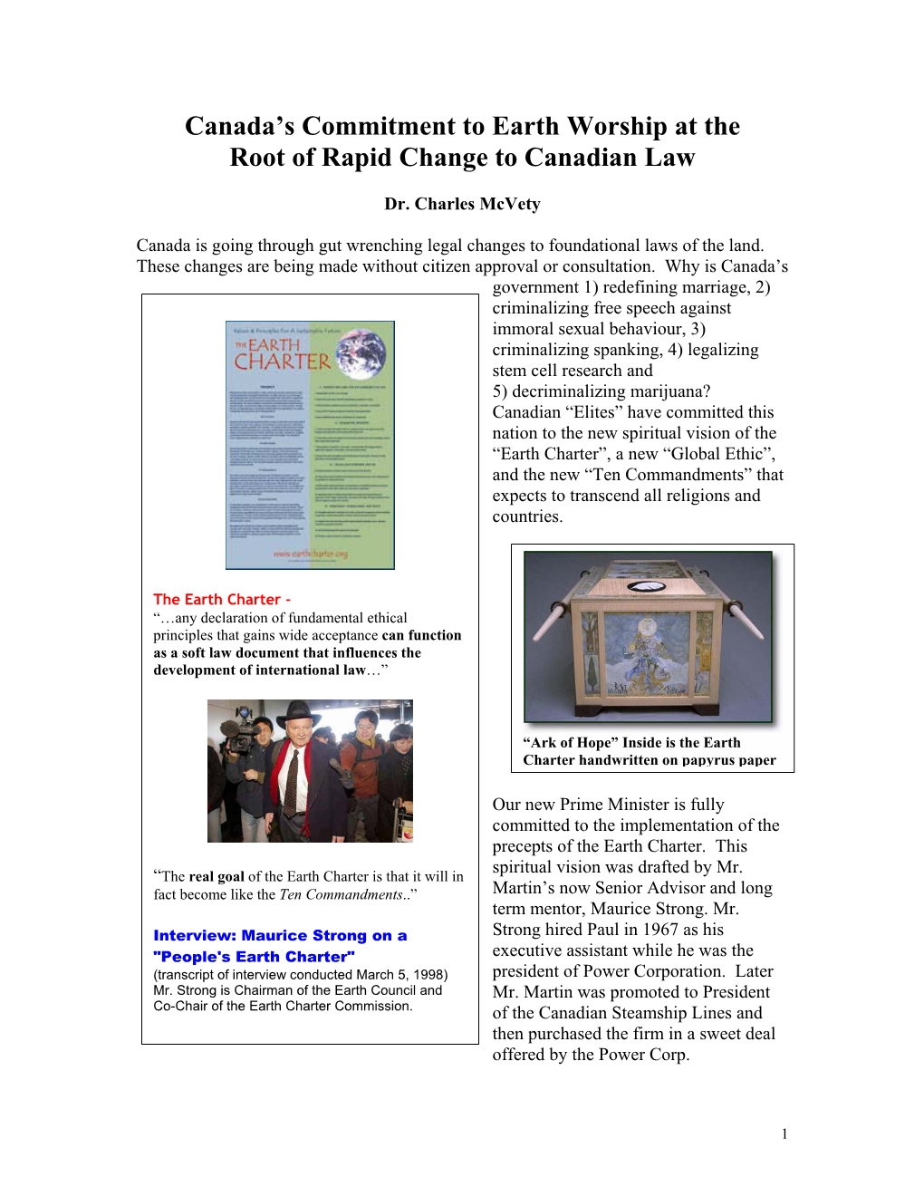 Canada's Commitment to Earth Worship At