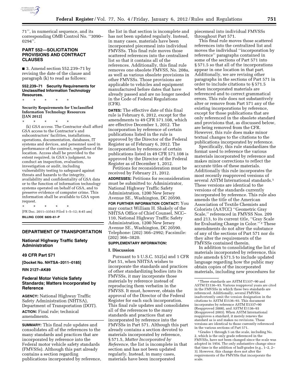 Federal Register/Vol. 77, No. 4/Friday, January 6, 2012/Rules