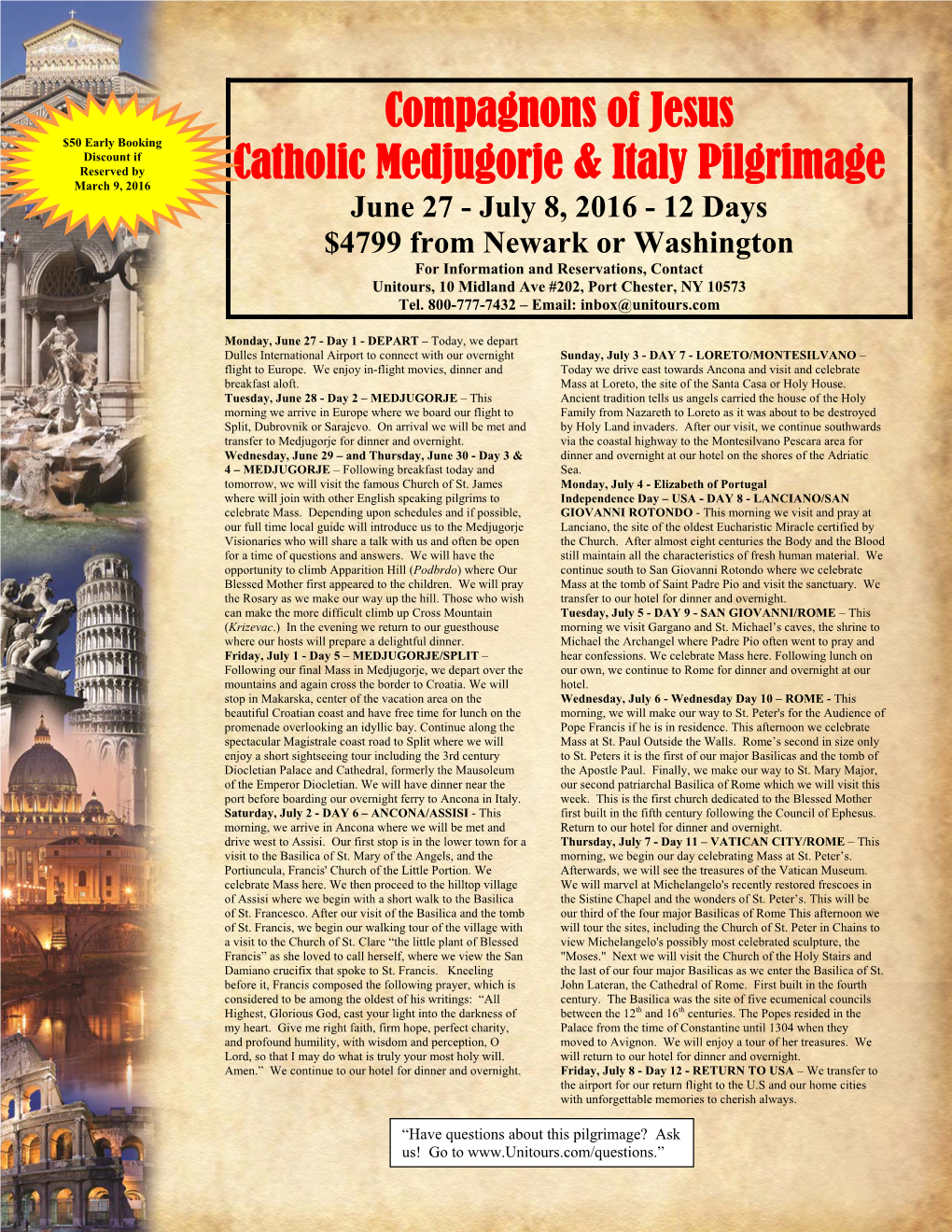 Compagnons of Jesus Catholic Medjugorje & Italy Pilgrimage
