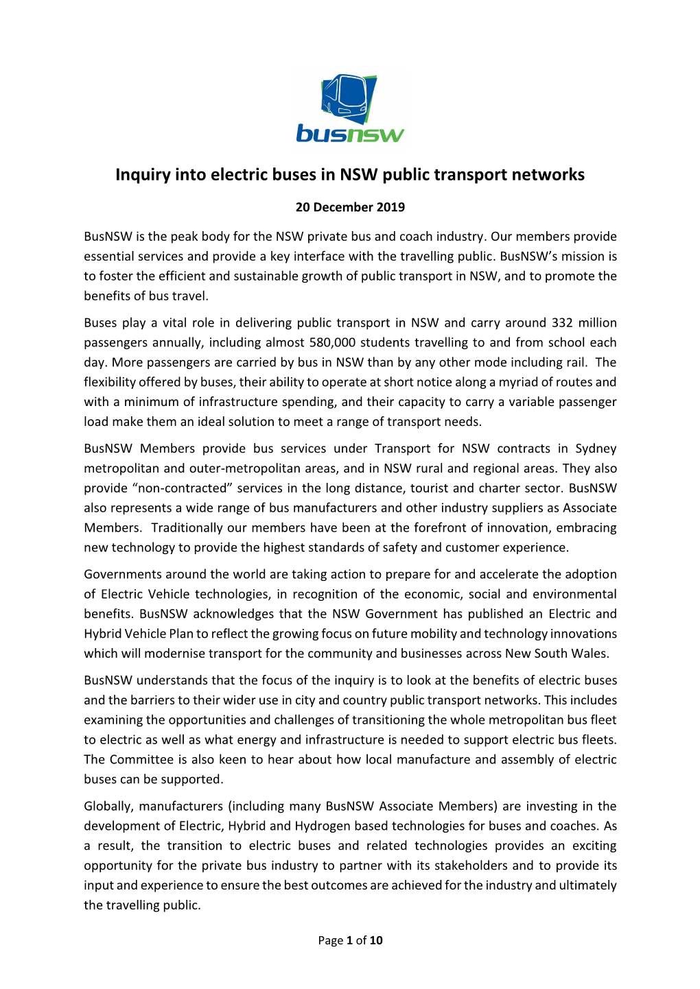 Inquiry Into Electric Buses in NSW Public Transport Networks