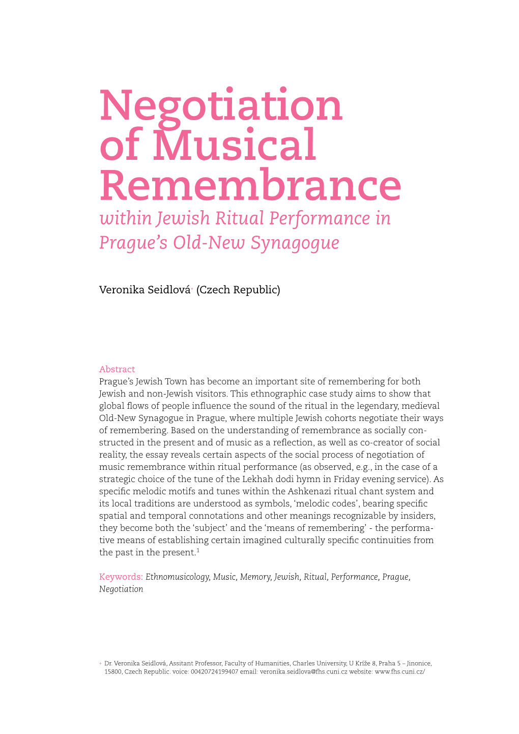 Negotiation of Musical Remembrance Within Jewish Ritual Performances