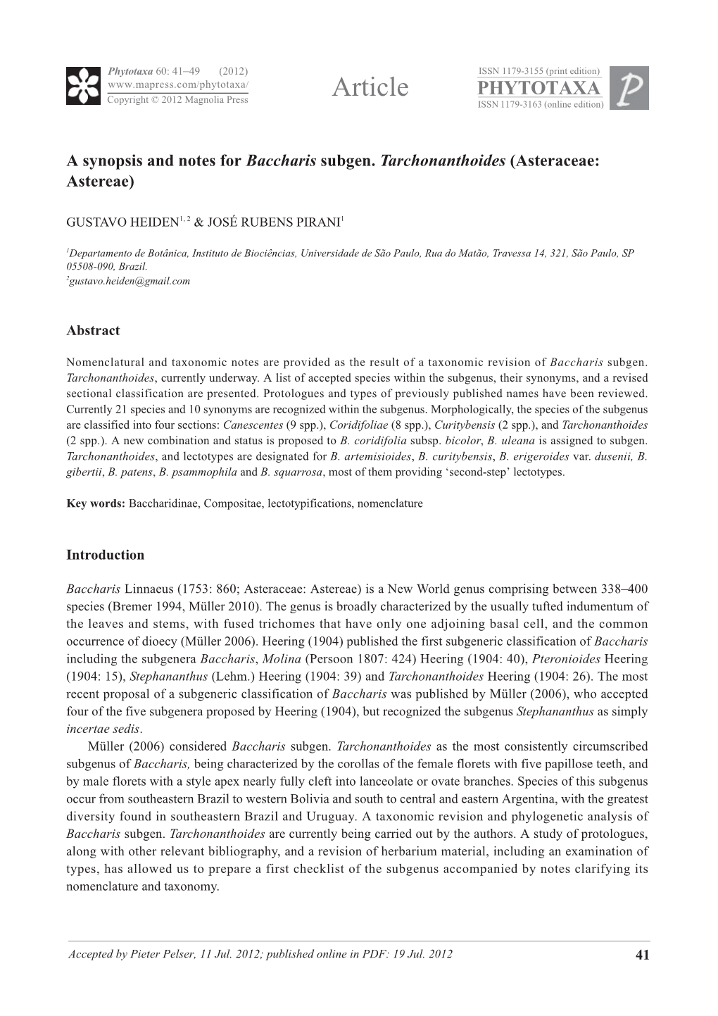 Article PHYTOTAXA Copyright © 2012 Magnolia Press ISSN 1179-3163 (Online Edition)