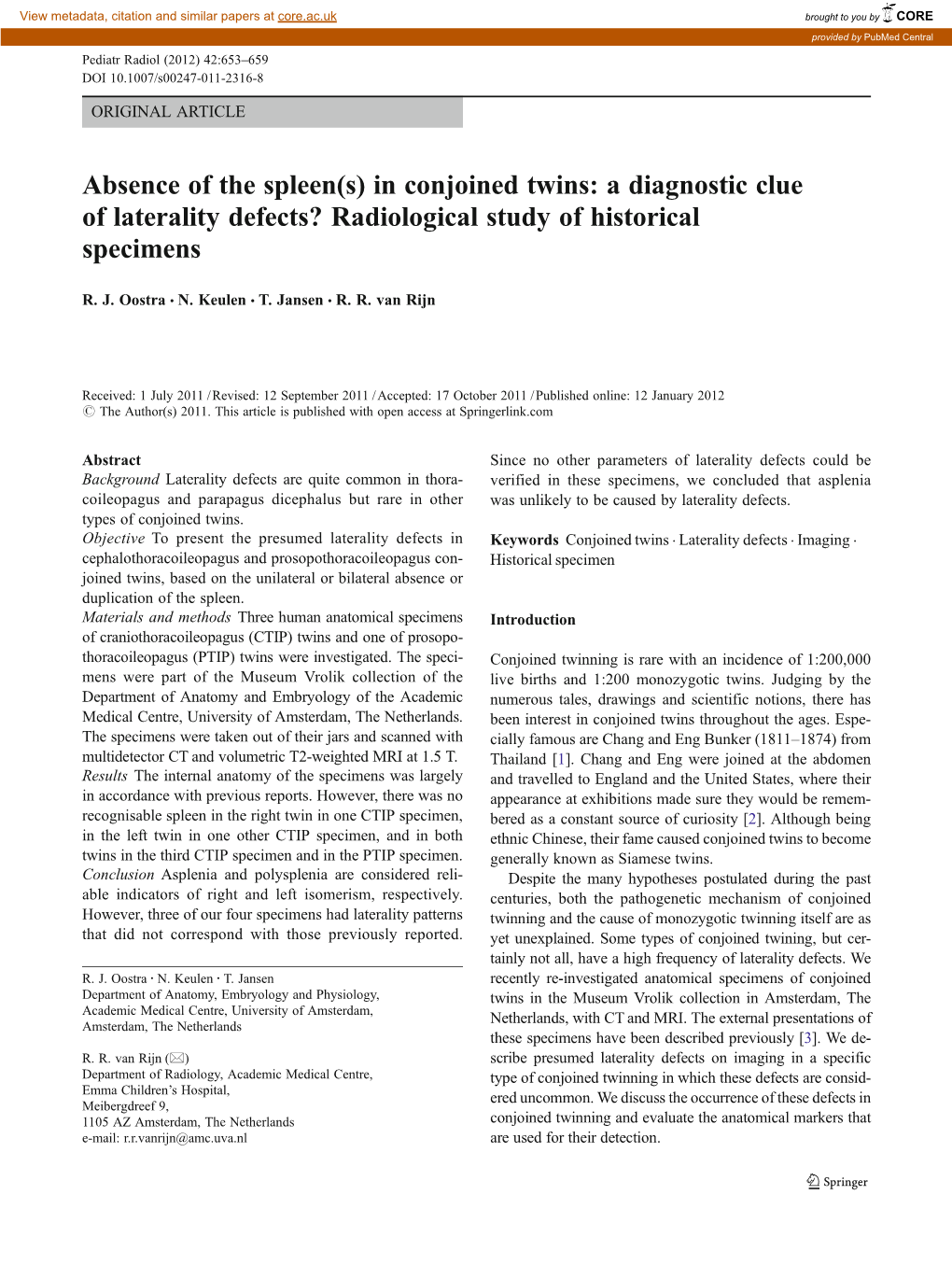 In Conjoined Twins: a Diagnostic Clue of Laterality Defects? Radiological Study of Historical Specimens