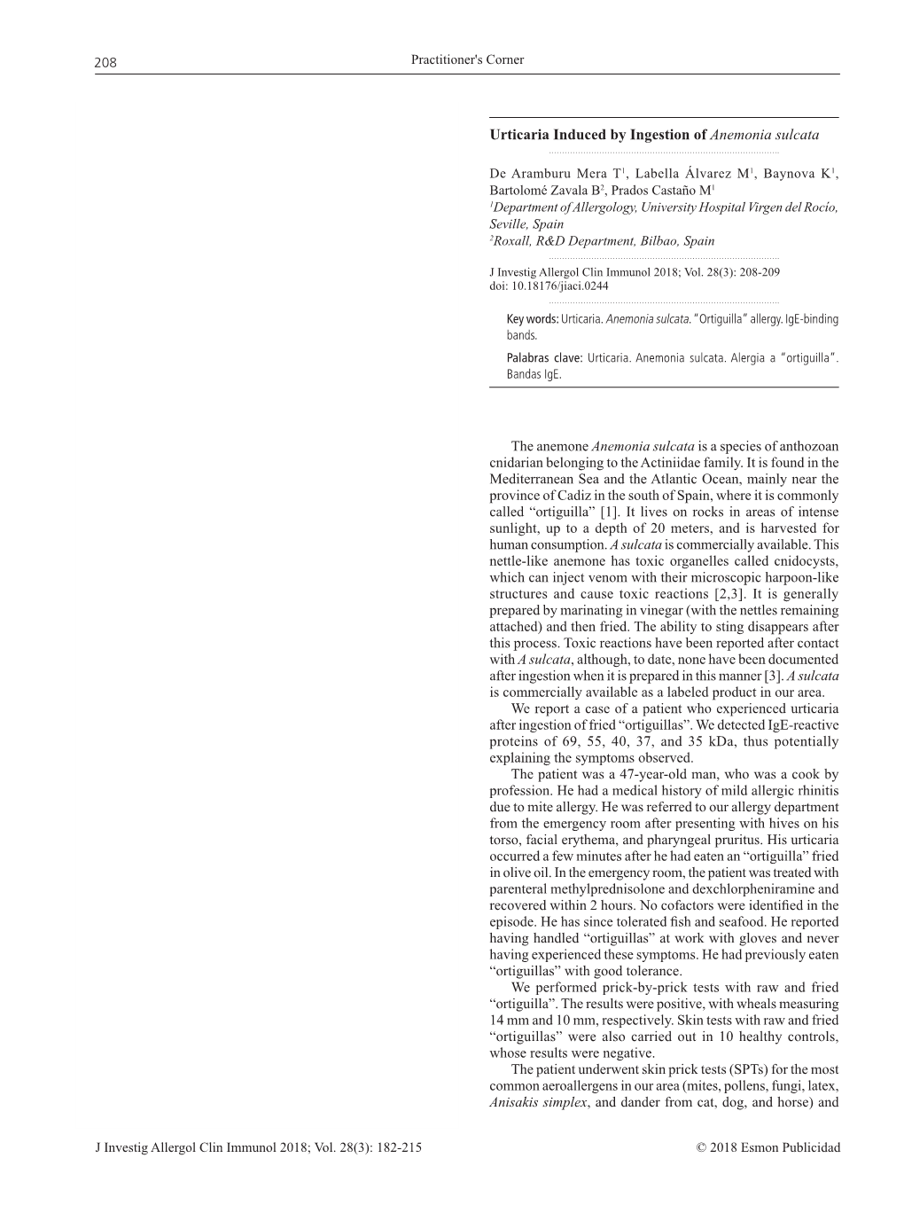 Urticaria Induced by Ingestion of Anemonia Sulcata Subcutaneous Immunotherapy Systemic Reaction Grading System