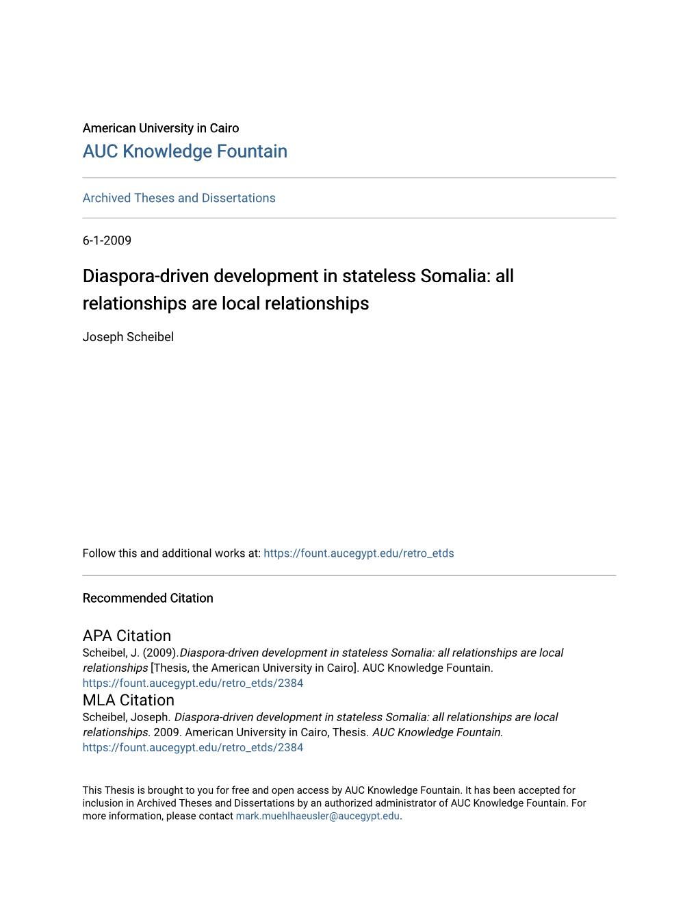 Diaspora-Driven Development in Stateless Somalia: All Relationships Are Local Relationships