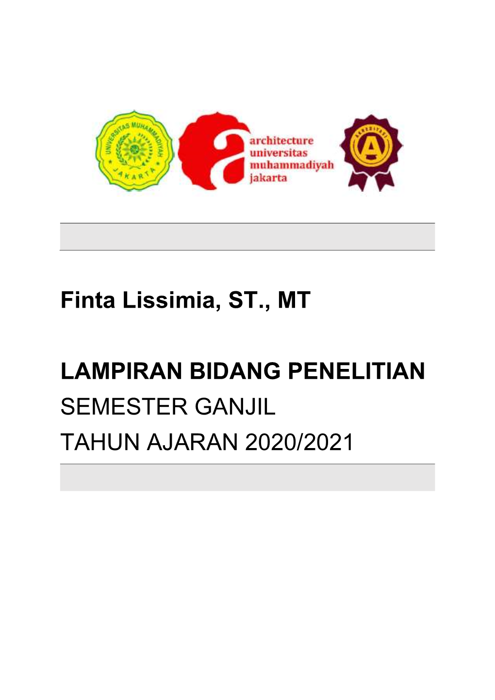 Finta Lissimia, ST., MT LAMPIRAN BIDANG PENELITIAN SEMESTER