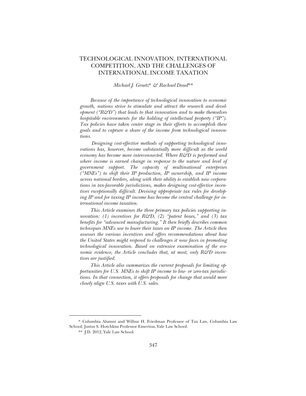 Technological Innovation, International Competition, and the Challenges of International Income Taxation