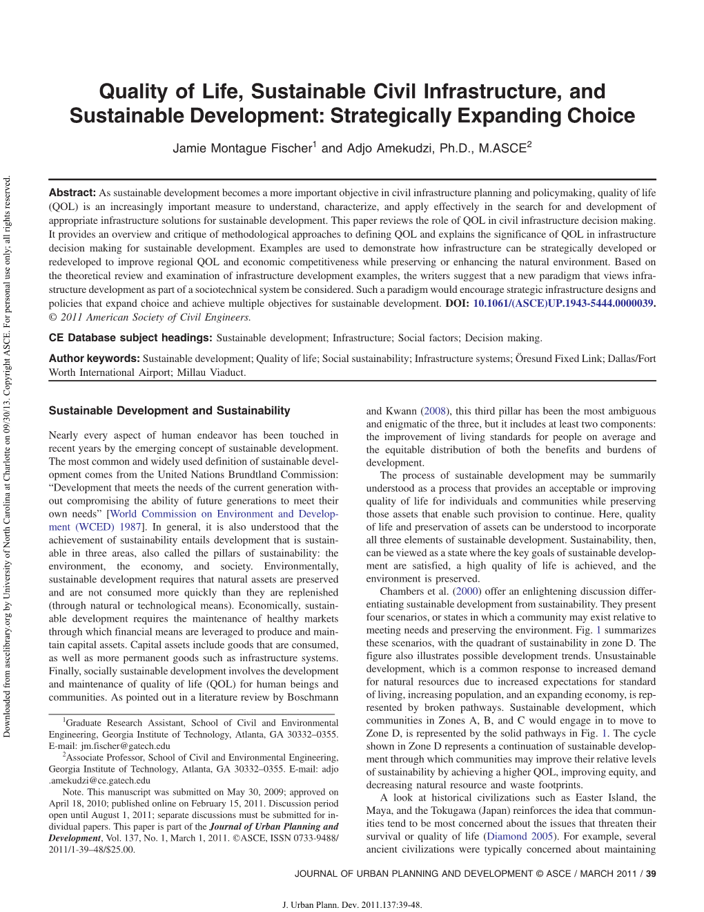 Quality of Life, Sustainable Civil Infrastructure, and Sustainable Development: Strategically Expanding Choice