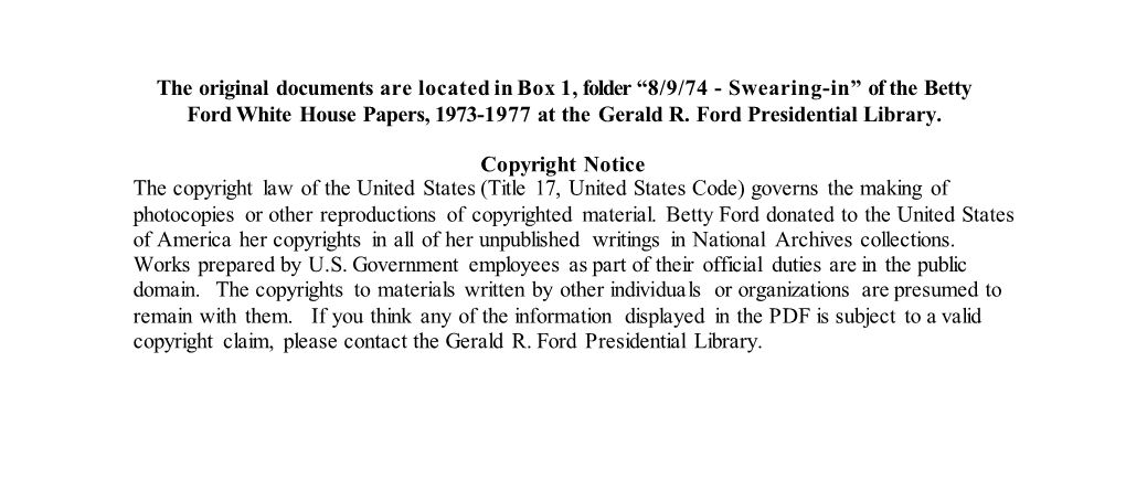 Swearing-In” of the Betty Ford White House Papers, 1973-1977 at the Gerald R