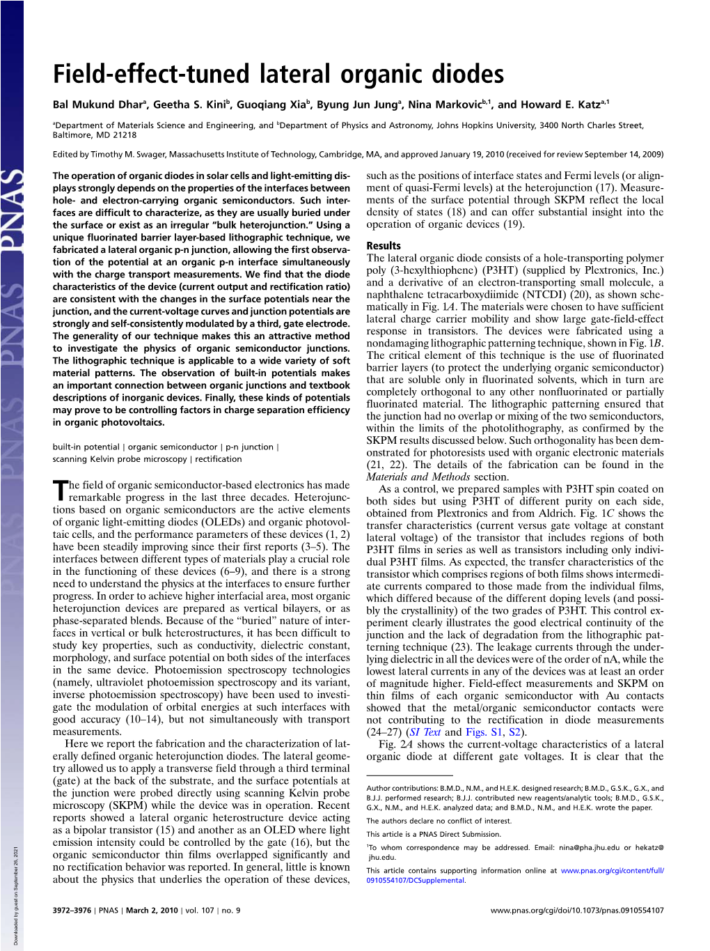 Field-Effect-Tuned Lateral Organic Diodes