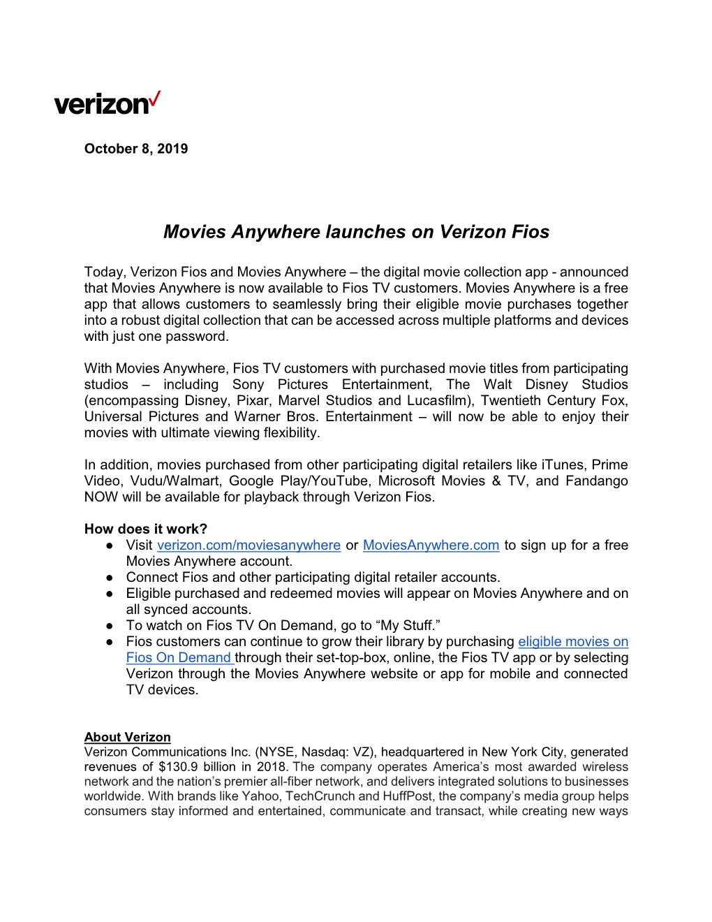 Movies Anywhere Launches on Verizon Fios