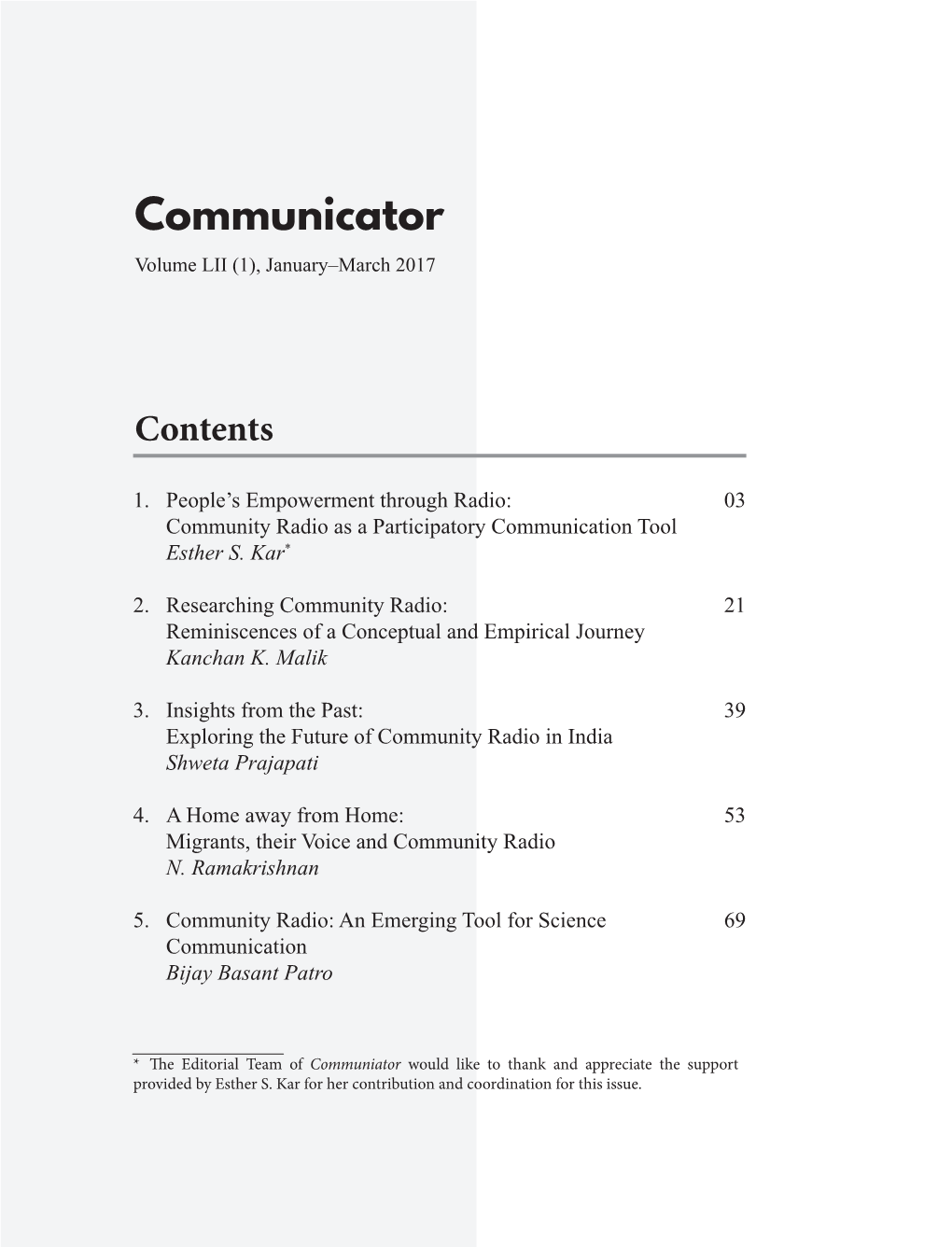 Communicator Volume LII (1), January–March 2017