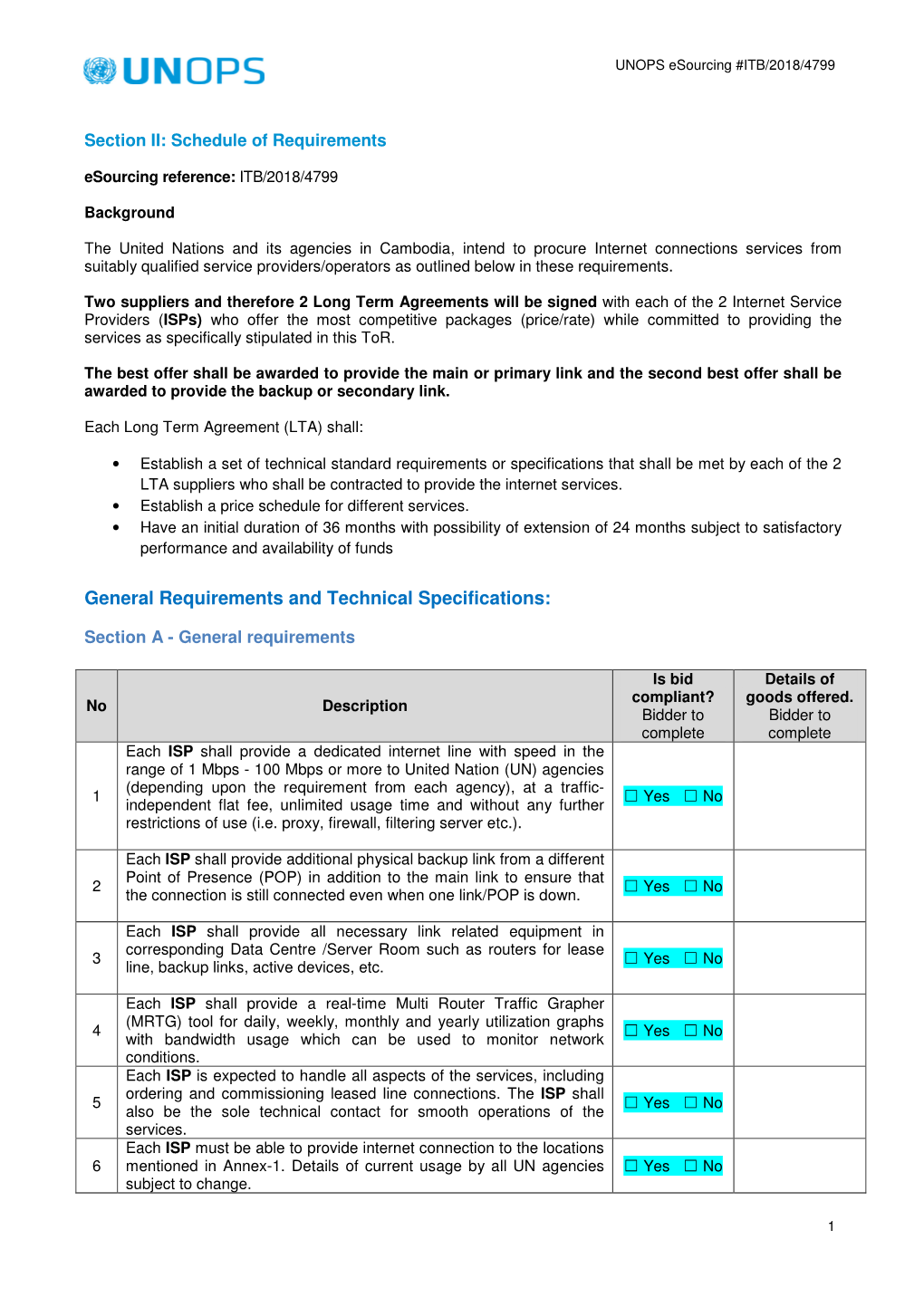 General Requirements and Technical Specifications