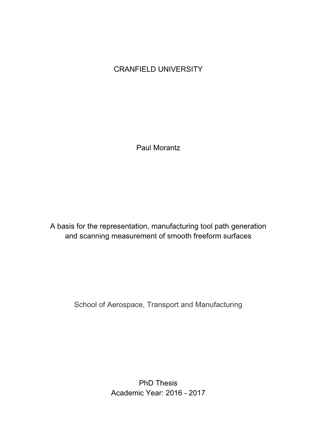 CRANFIELD UNIVERSITY Paul Morantz a Basis for The