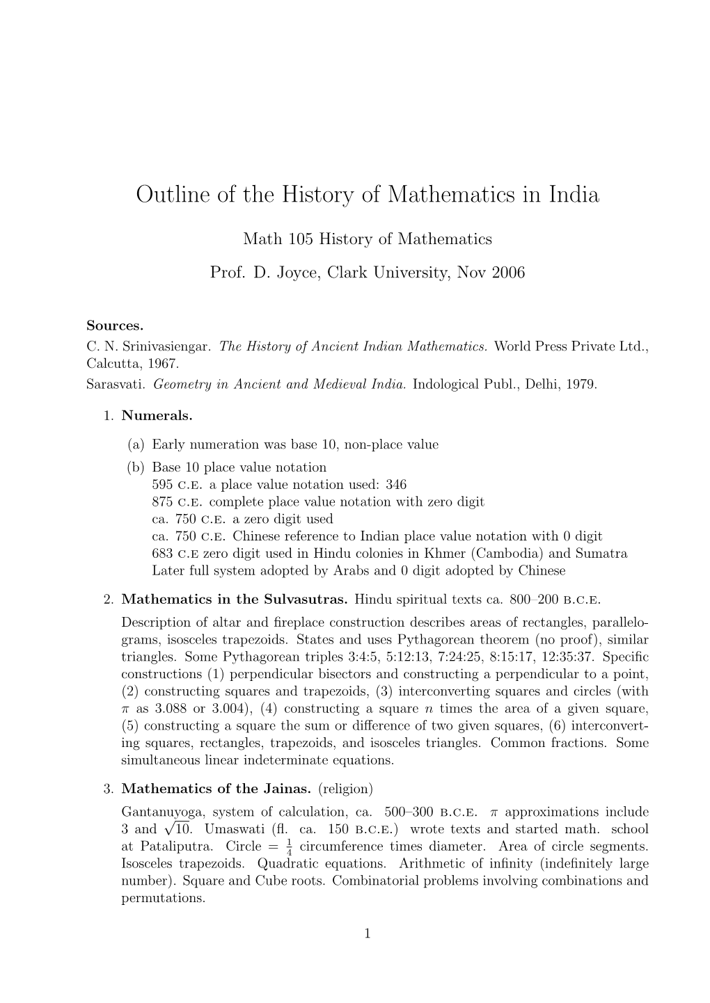 Outline of Mathematics in India