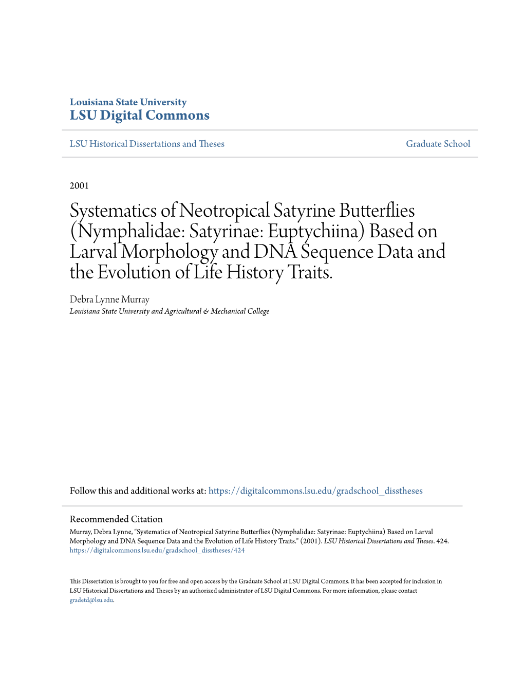 Systematics of Neotropical Satyrine Butterflies