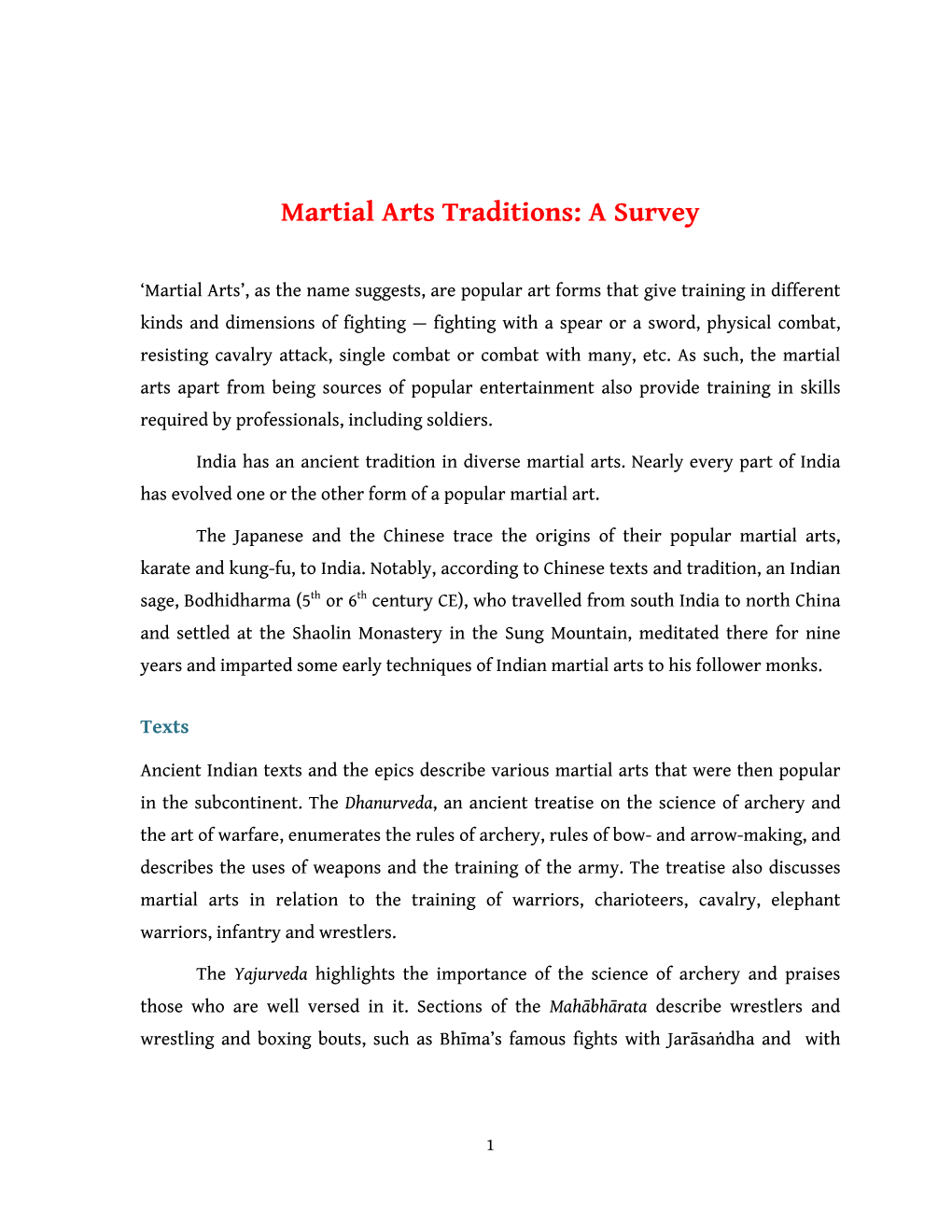 Martial Arts Traditions: a Survey