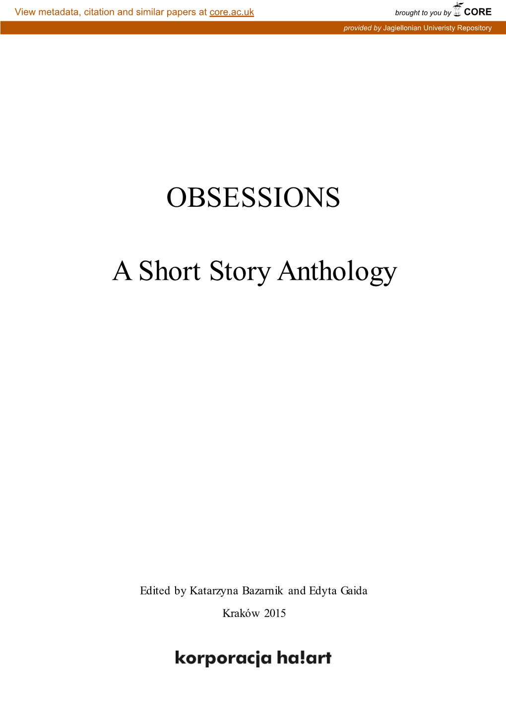 OBSESSIONS a Short Story Anthology