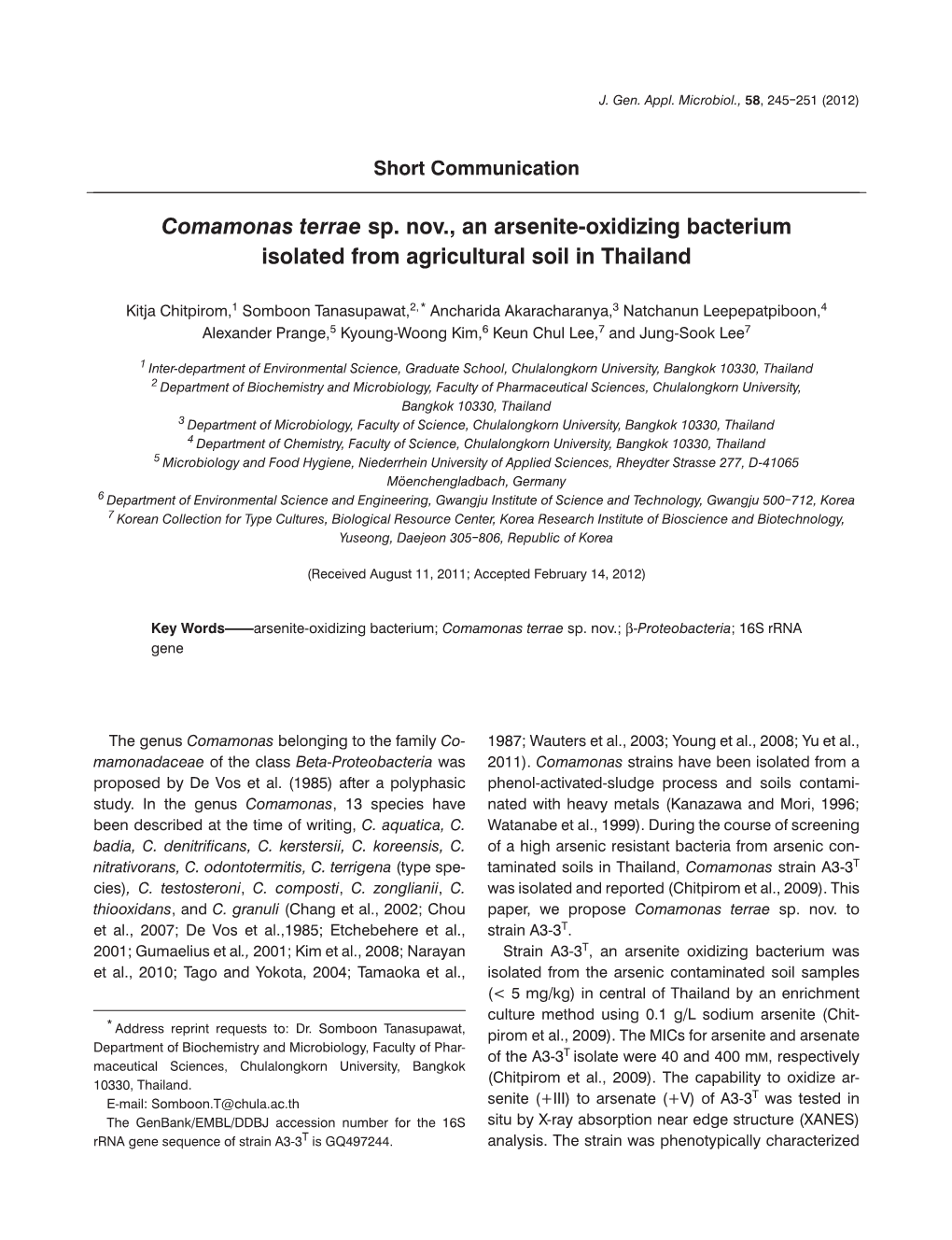 Comamonas Terrae Sp. Nov., an Arsenite-Oxidizing Bacterium Isolated from Agricultural Soil in Thailand