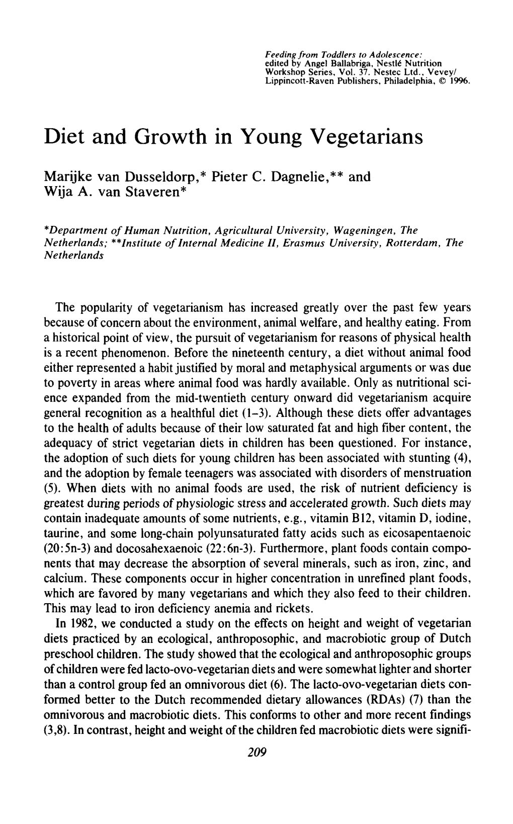 Diet and Growth in Young Vegetarians