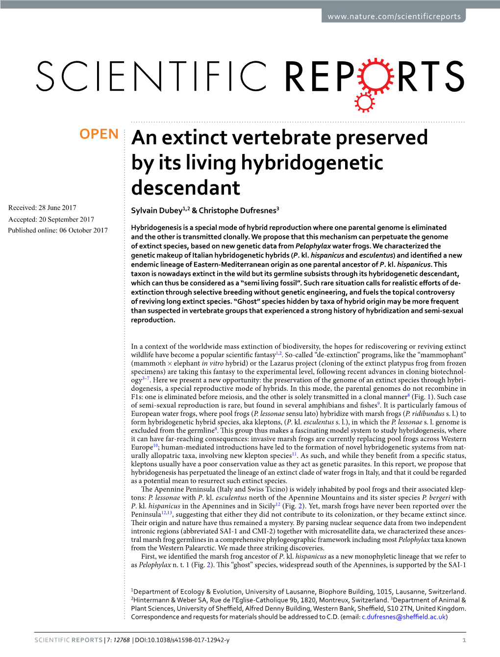 An Extinct Vertebrate Preserved by Its Living Hybridogenetic Descendant