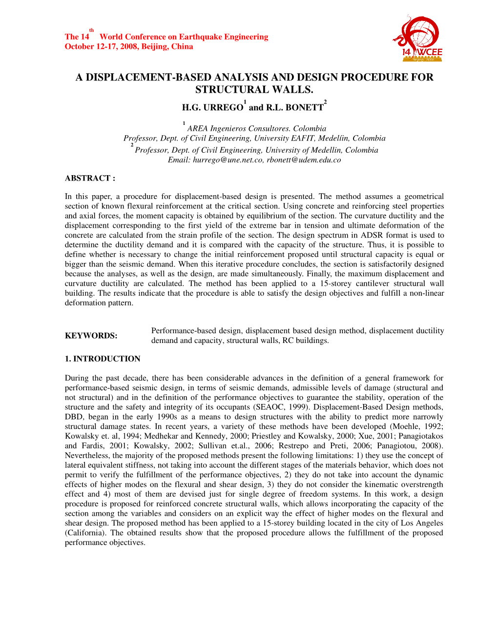 A Displacement-Based Analysis and Design Procedure for Structural Walls